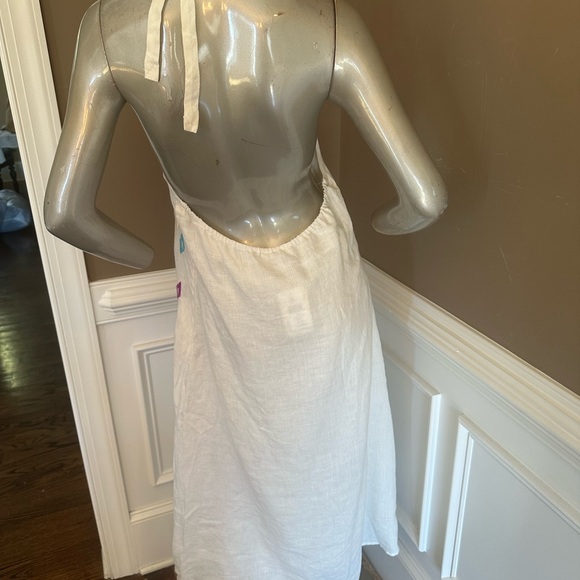 NWT ALL THINGS MOCHI Linen Halter Embroidered White Midi Dress Sz Large - Picture 6 of 6